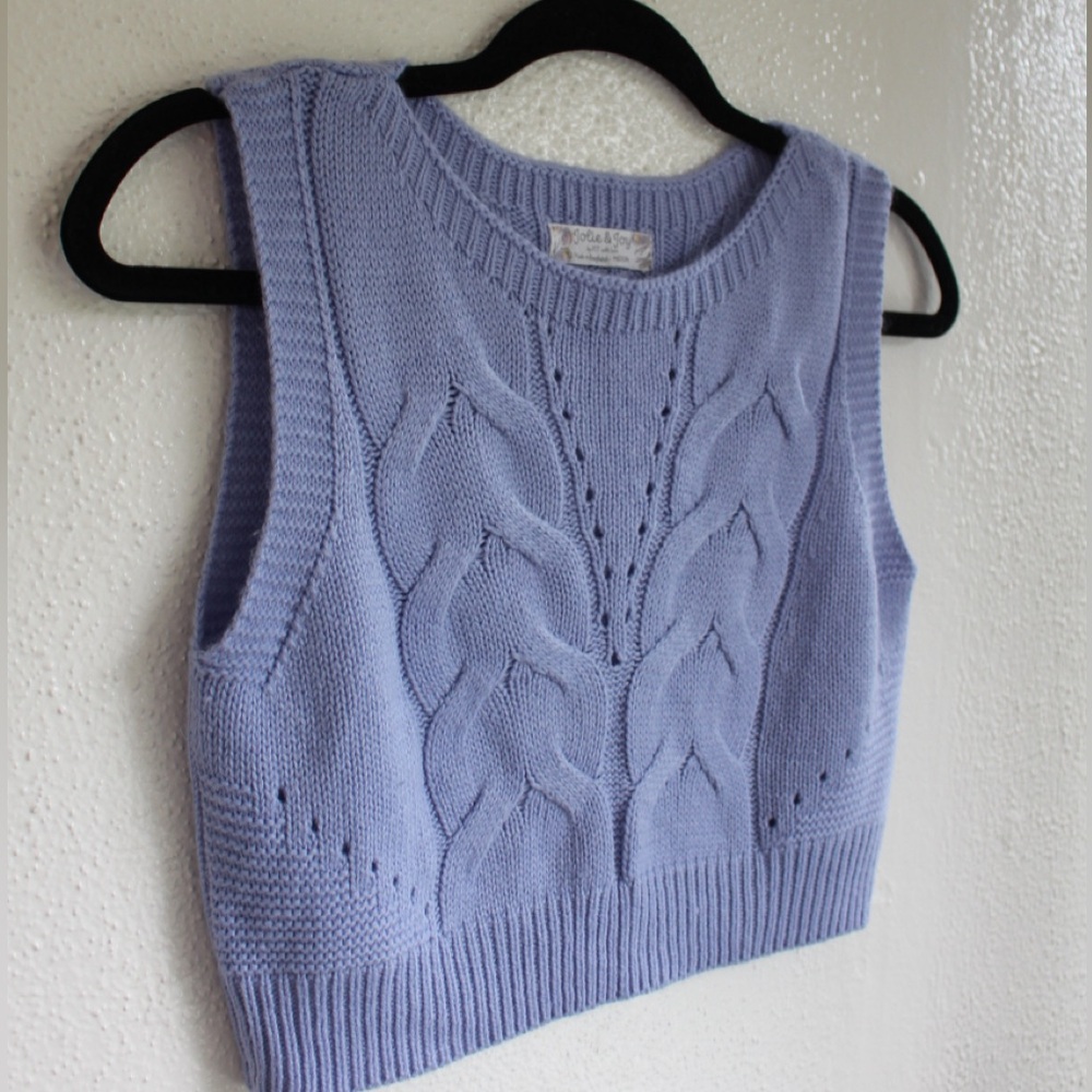 Light blue/lavander Knit Crop Tank Cable Knit Sleeveless Top Soft Girl Y2K